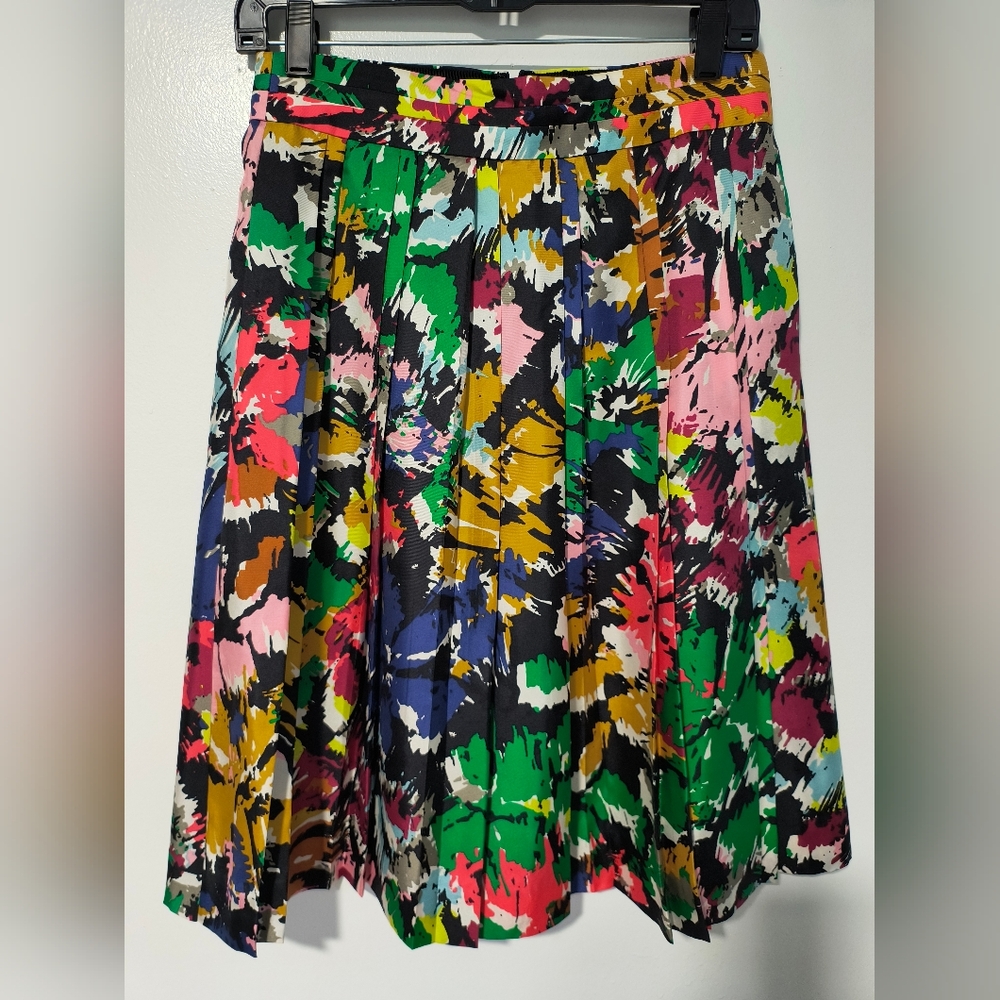 J. Crew Multicolor Abstract Pleated Skirt Sz 2